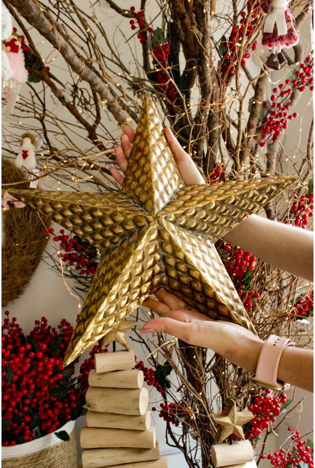 Estrela em Metal Dourado Natal